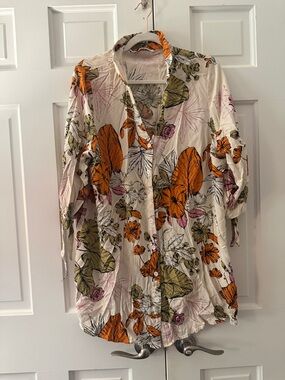 Cupshe Cream Floral Long Sleeve Button-Up Dress